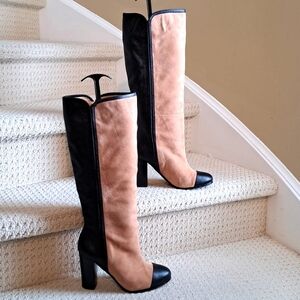 Zara color block 2 tone panel leather suede toe cap knee-high boots LTD EDITION